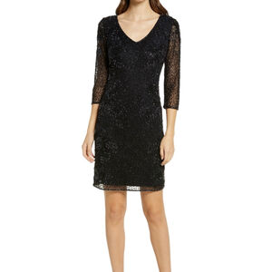 Pisarro Nights Black Vneck Beaded Cocktail Dress Size 2
